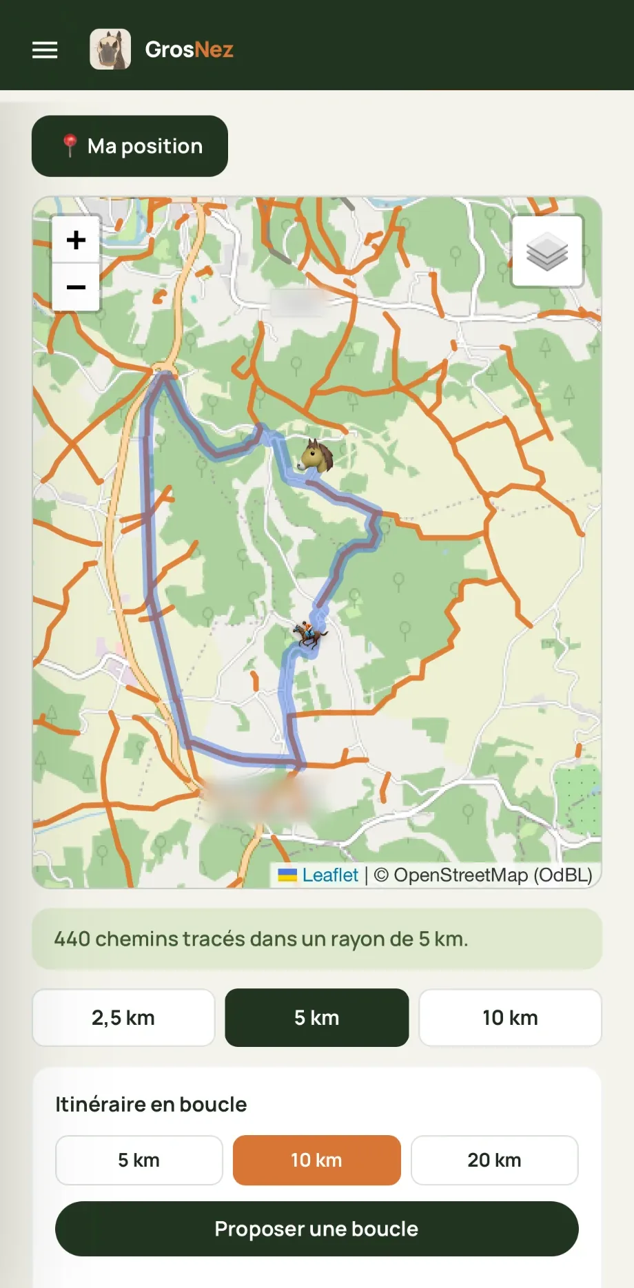 Les chemins et la boucle proposée autour de chez soi